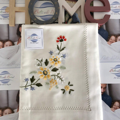 Servizio da Tavola Botticelli Home X 12 Persone in Misto Lino Ricamato a Mano Cindy