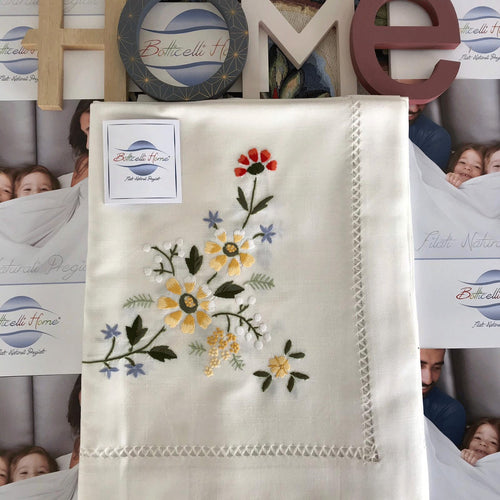 Servizio da Tavola Botticelli Home X 12 Persone in Misto Lino Ricamato a Mano Cindy