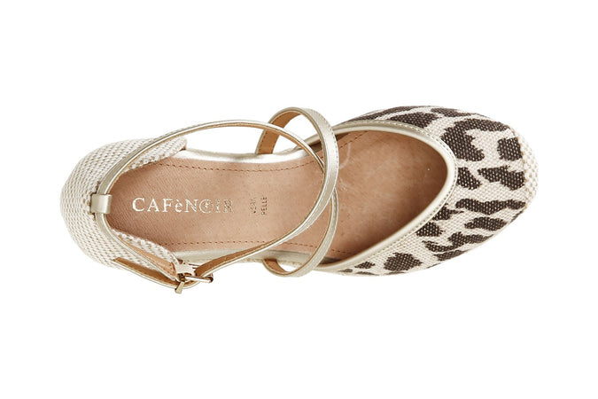 SANDALI IN TESSUTO STAMPA ANIMALIER SU ZEPPA CORDA