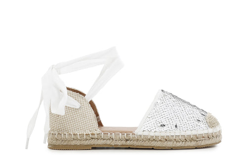 SANDALI IN TESSUTO CON PAILLETTES SU FONDO CORDA