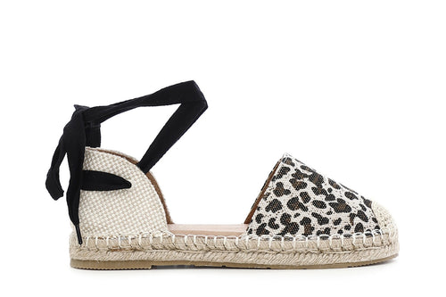 SANDALI IN TESSUTO LEOPARDATO SU FONDO CORDA