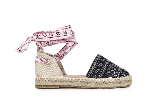 SANDALI IN TESSUTO FANTASIA SU FONDO CORDA