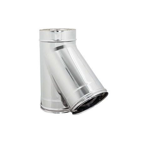 Raccordo inox Di 150 - De 200 mm a Y braga a 135° doppia parete