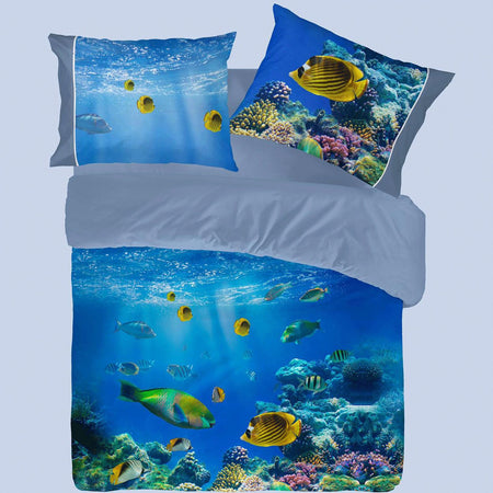 Completo lenzuola Copriletto Matrimoniale Botticelli Home in Stampa Digitale 4D Barriera Corallina