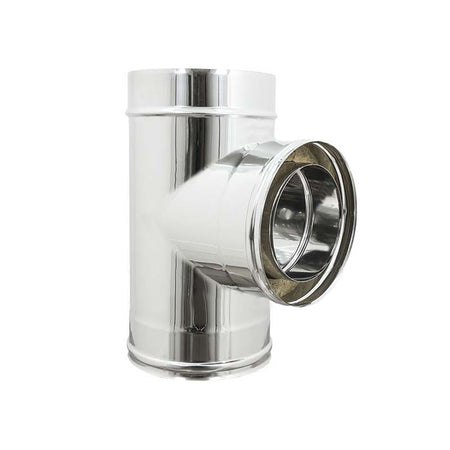 Raccordo inox Di 100 - De 150 mm a tee T doppia parete