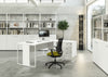Libreria bassa con struttura in metallo verniciato a 2 vani a giorno con ripiani, base, cappello e schiena in melaminico cm. 90x46x80h