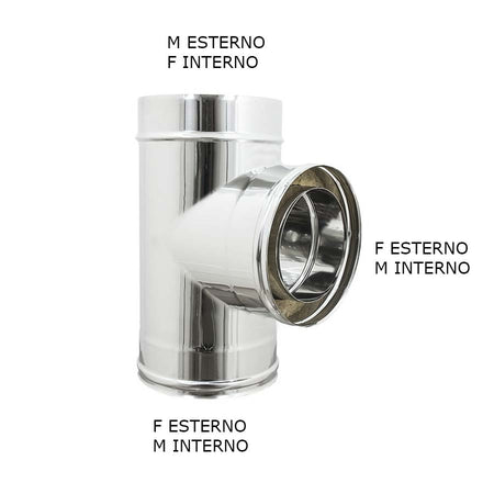 Raccordo inox Di 180 - De 230 mm a tee T doppia parete