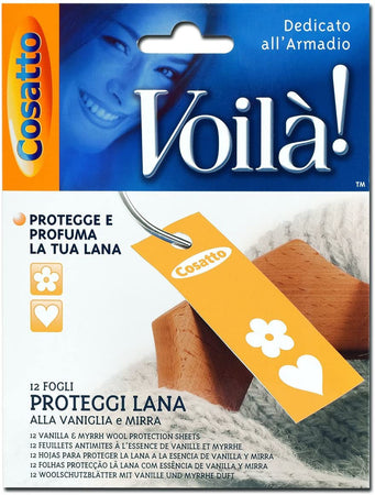 Profumatore armadio Voilà! Vaniglia E Mirra Proteggi Lana Foglietti, Cartoncino, Giallo, 11.5x0.1x4.5 cm