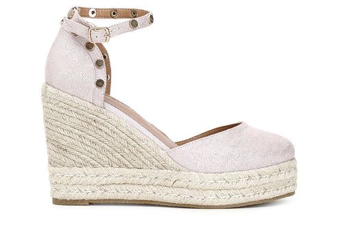 SANDALI IN TESSUTO CON BORCHIE SU ZEPPACORDA