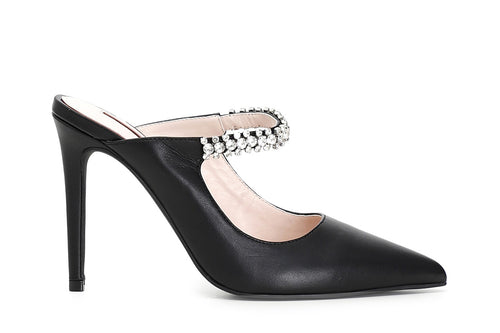 SCARPE IN PELLE APERTO DIETRO CON GIOIELLO
