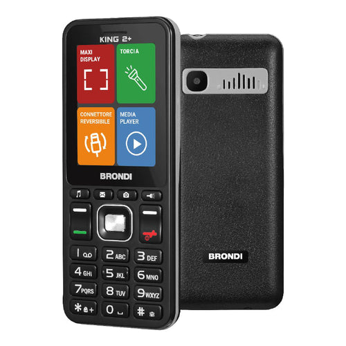 BRONDI KING 2+ (NERO) - TELEFONO CELLULARE PER ANZIANI - TORCIA - IMPUGNATURA ANTISCIVOLO