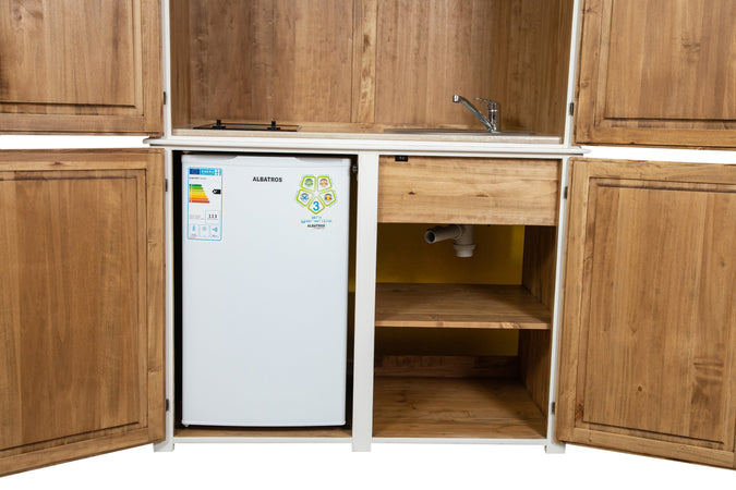 Biscottini Biscottini Credenza Cucina Compatta Tiglio 130x67x210 Frigo 115 Induzione A+