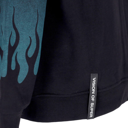 VISION OF SUPER Felpa Cappuccio Uomo Negative Flames Hoodie Black/balsam Green da uomo
