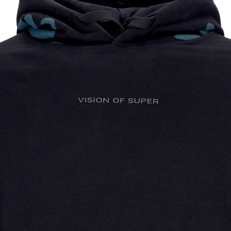 VISION OF SUPER Felpa Cappuccio Uomo Negative Flames Hoodie Black/balsam Green da uomo