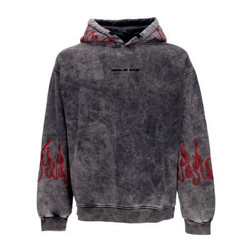 VISION OF SUPER Felpa Cappuccio Uomo Embroidered Flames Hoodie Grey/red da uomo