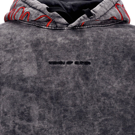 VISION OF SUPER Felpa Cappuccio Uomo Embroidered Flames Hoodie Grey/red da uomo