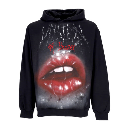 VISION OF SUPER Felpa Cappuccio Uomo Rock Mouth Print Hoodie Black da uomo