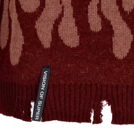 VISION OF SUPER Maglione Uomo Double Flames L/s Jumper Grape Wine da uomo