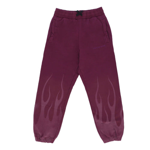 VISION OF SUPER Pantalone Tuta Felpato Uomo Corrosive Flames Pants Grape Wine da uomo