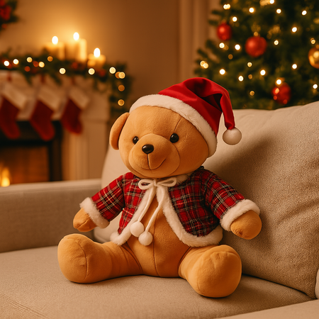 Orso di Natale peluche soffice decorazione natalizia per interno da 35 cm