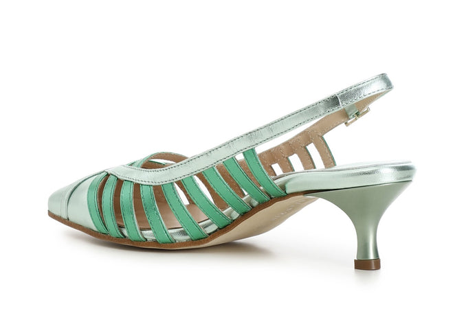SCARPE GABBIA APERTE DIETRO IN PELLE METALLIZZATA