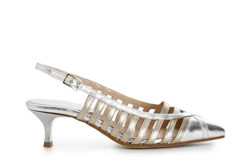 SCARPE GABBIA APERTE DIETRO IN PELLE METALLIZZATA