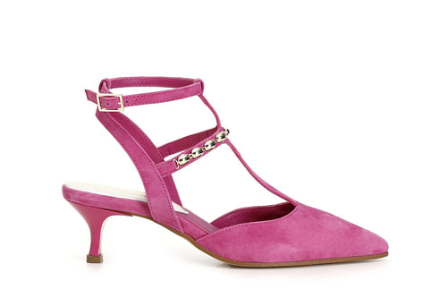SCARPE IN PELLE SCAMOSCIATA CON LACCIO ALLA CAVIGLIA E ACCESSORIO