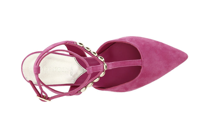 SCARPE IN PELLE SCAMOSCIATA CON LACCIO ALLA CAVIGLIA E ACCESSORIO