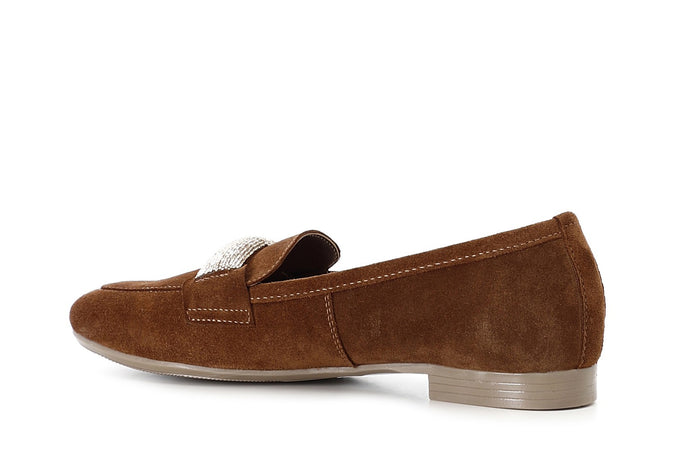 MOCASSINO IN PELLE SCAMOSCIATA CON PASSANTE IN MICROSTRASS
