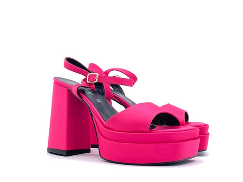 Sandali donna in raso fucsia tacco 100 con plateau