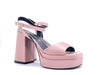 Sandali donna in raso rosa perlato tacco 100 con plateau