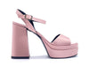 Sandali donna in raso rosa perlato tacco 100 con plateau