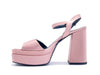 Sandali donna in raso rosa perlato tacco 100 con plateau