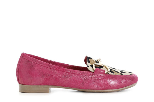 MOCASSINO IN PELLE GLITTER E CAVALLINO