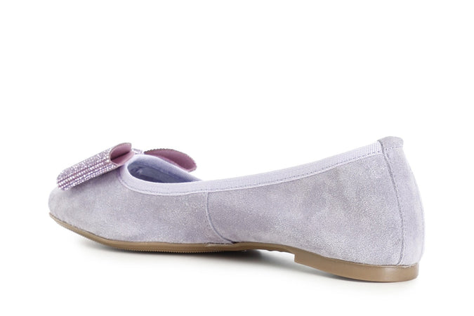 BALLERINA IN PELLE SCAMOSCIATA CON FIOCCO IN MICROSTRASS