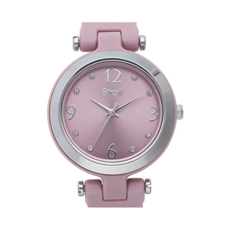 STROILI - Orologio solo tempo con cinturino in silicone rosa e cassa in acciaio