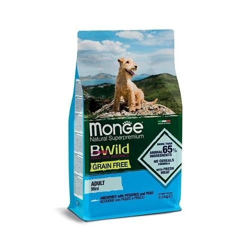 Monge BWild Grain Free secco Cani Adulti Mini acciughe patate e piselli 2,5 kg