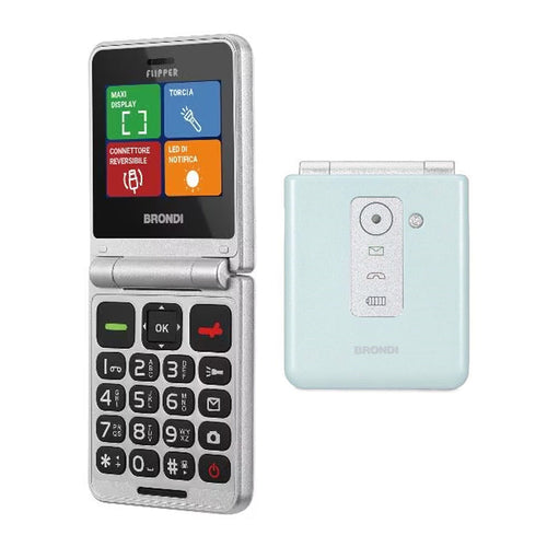 BRONDI FLIPPER (VERDE ACQUA METAL) - TELEFONO CELLULARE PER ANZIANI - TORCIA - FOTOCAMERA