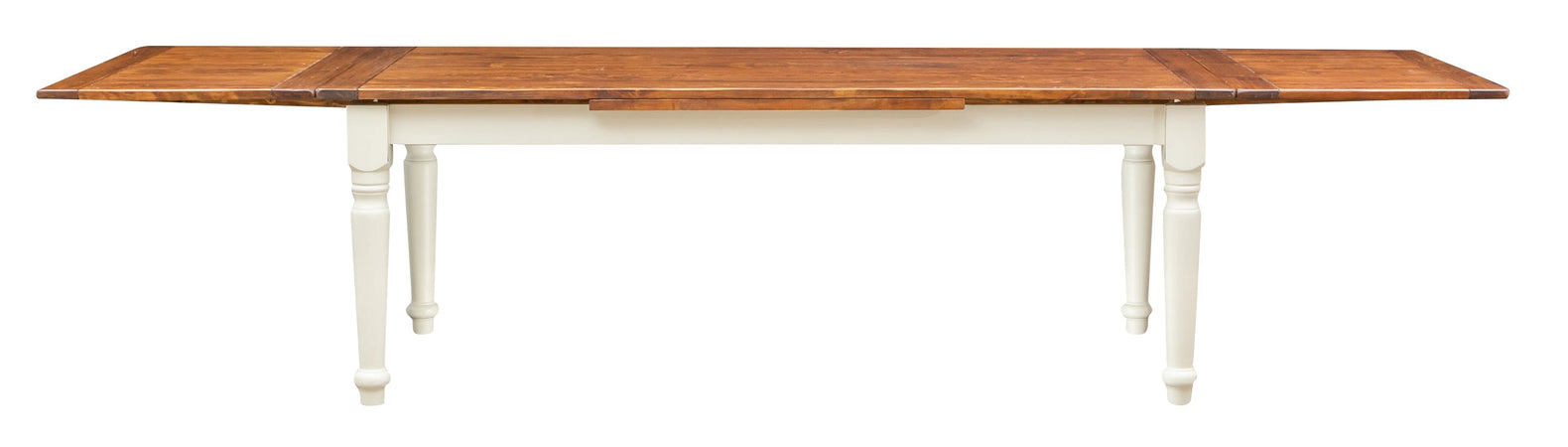 Biscottini Tavolo Country allungabile in legno massello di tiglio struttura bianca anticata piano noce L220xPR100xH80 cm. Made in Italy