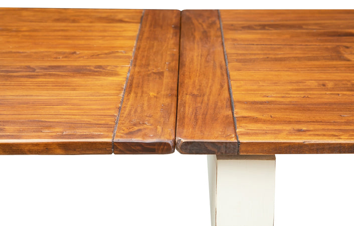 Biscottini Tavolo Country allungabile in legno massello di tiglio struttura bianca anticata piano noce L220xPR100xH80 cm. Made in Italy