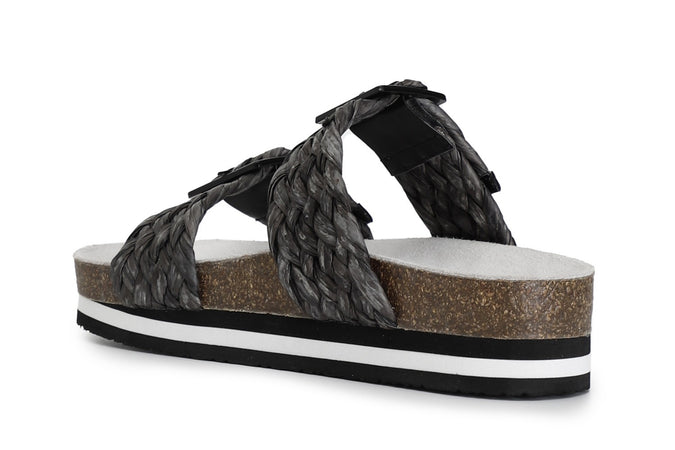 CIABATTA DOPPIA FIBBIA IN RAFFIA INTRECCIATA
