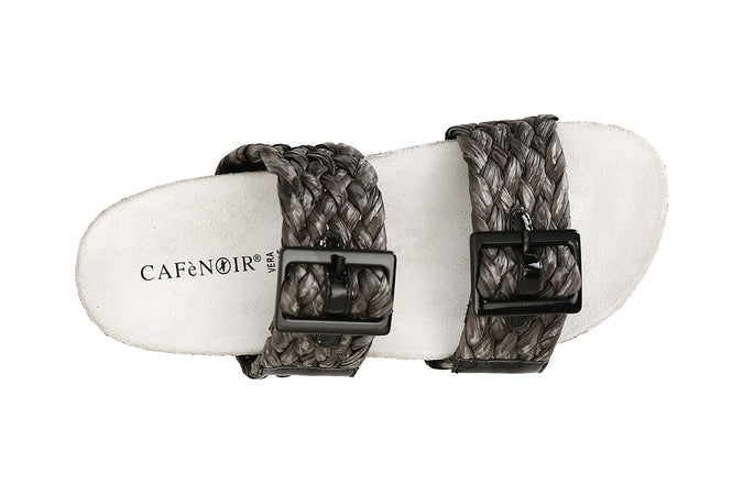 CIABATTA DOPPIA FIBBIA IN RAFFIA INTRECCIATA