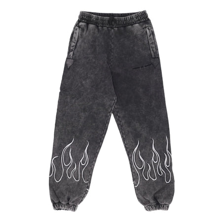 VISION OF SUPER Pantalone Tuta Felpato Uomo Embroidered Flames Pants Grey da uomo