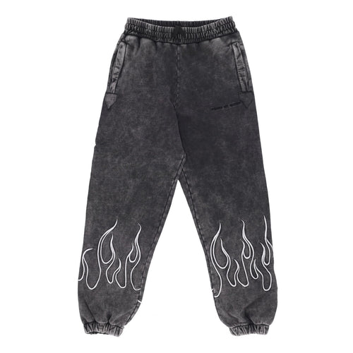 VISION OF SUPER Pantalone Tuta Felpato Uomo Embroidered Flames Pants Grey da uomo