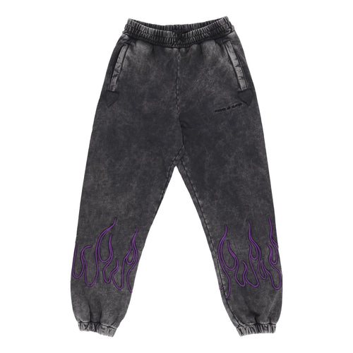 VISION OF SUPER Pantalone Tuta Felpato Uomo Embroidered Flames Pants Grey/purple da uomo