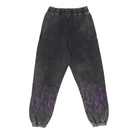 VISION OF SUPER Pantalone Tuta Felpato Uomo Embroidered Flames Pants Grey/purple da uomo