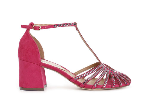 SANDALO GABBIA A T IN MICROFIBRA E STRASS