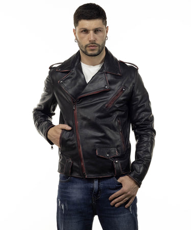 Chiodo Tre Tasche - Chiodo Uomo Rosso Asportato in vera pelle