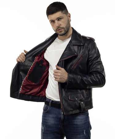Chiodo Tre Tasche - Chiodo Uomo Rosso Asportato in vera pelle