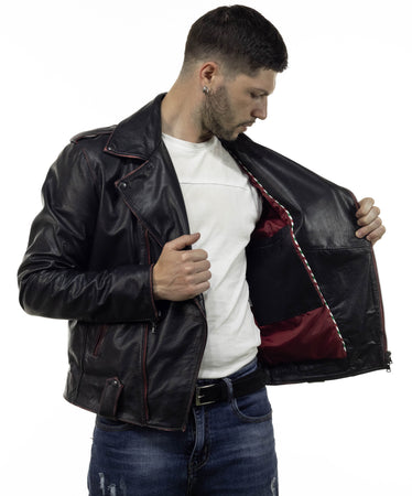 Chiodo Tre Tasche - Chiodo Uomo Rosso Asportato in vera pelle